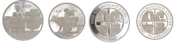 Island 500 und 1000 Kronen 1974 - 1100 Jahre Erstbesiedlung PP