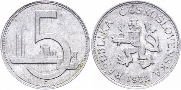 Tschechoslowakei 5 Kronen 1952 - Kursmünze