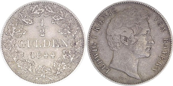 Bayern 1/2 Gulden 1844 D Ludwig I. 1825-1848
