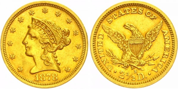 USA 2.5$ (2.5 Dollars) 1878 S Liberty Head
