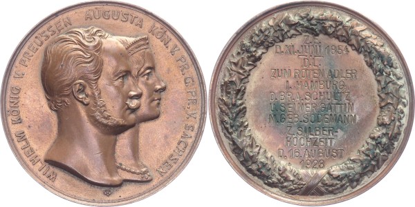 Brandenburg-Preußen Bronzemedaille Gravur v. 1923 - Erinnerungsmedaille zur Silbernen Hochzeit