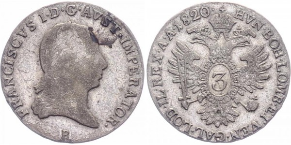 Österreich 3 Kreuzer 1820 B Franz II. 1792-1835
