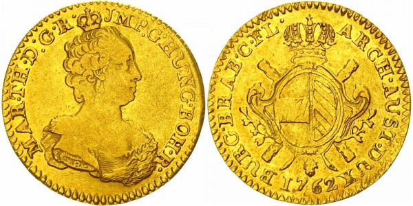 RDR, Habsburg Doppelter Souverain d'or 1762 Brüssel Maria Theresia 1740-1780