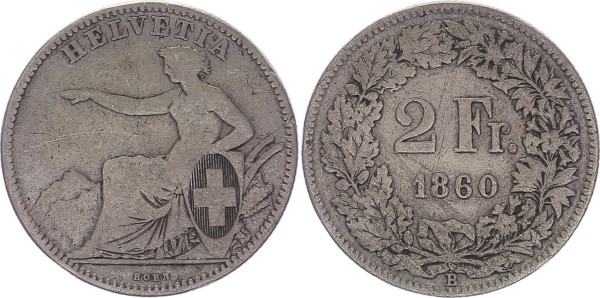 Schweiz 2 Franken 1860 B SITZENDE HELVETIA