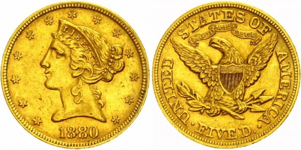 USA 5$ (5 Dollars) 1880 - Liberty Head