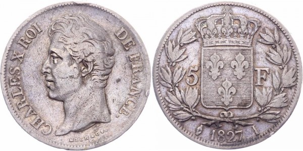 Frankreich 5 Francs 1827 I (Limoges) Charles X. 1824-1830