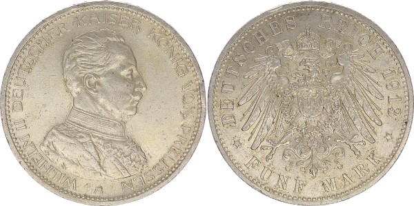 Kaiserreich Preussen 5 Mark 1913 A Wilhelm II. 1888-1918
