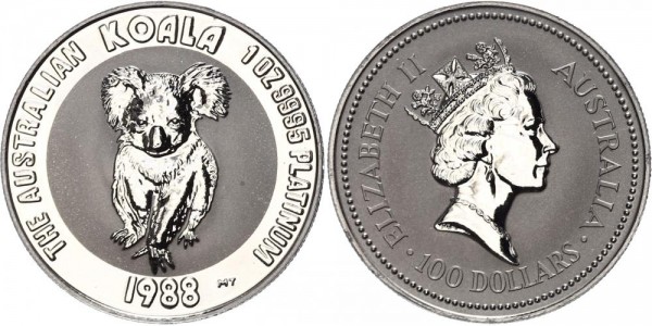 Australien 100 Dollars (1 Oz Platin) 1988 - Koala